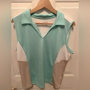 Izod Golf Shirt - Women's XL - Mint Green/white/Gray - Wicking, Sun Control